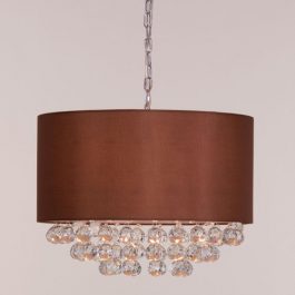 BROWN FABRIC SHADE CRYSTAL CHANDELIER