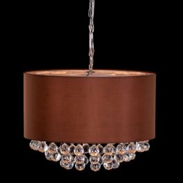 BROWN FABRIC SHADE CRYSTAL CHANDELIER